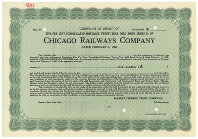 Chicago Railways Company Stock Certificate