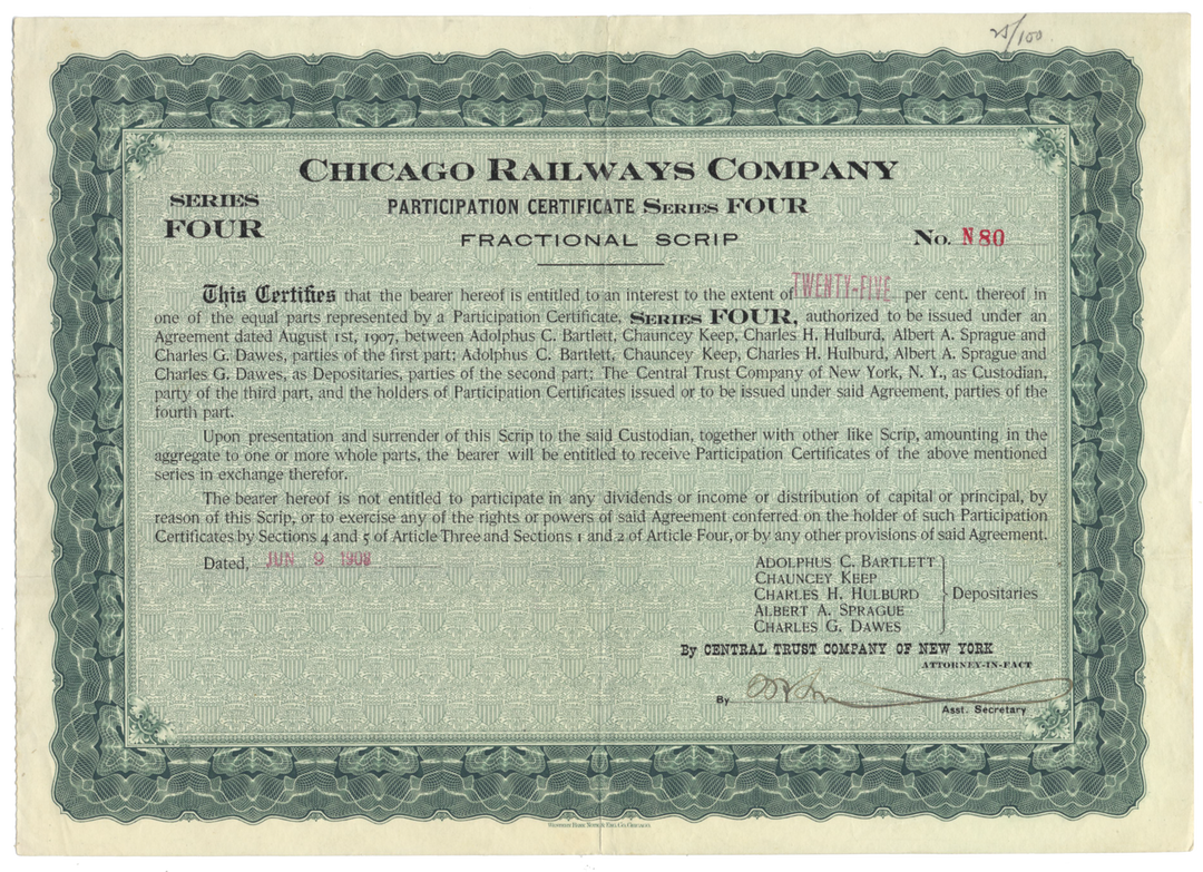 Chicago Railways Company Stock Certificate