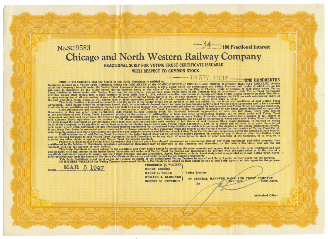 Chicago and North Western Railway Company Stock Certificate