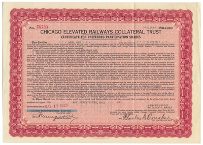 Chicago Elevated Railways Collateral Trust Stock Certificate