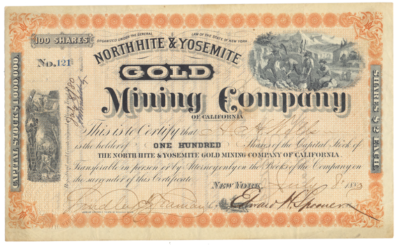 North Hite & Yosemite Gold Mining Company of California Stock Certificate