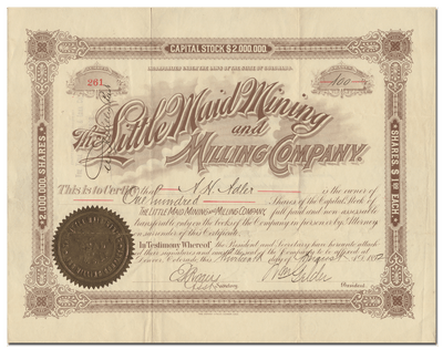 Little Maid Mining and Milling Company Stock Certificate