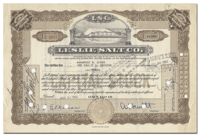 Leslie Salt Co. Stock Certificate