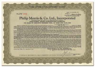 Philip Morris & Co. Ltd., Incorporated Stock Certificate