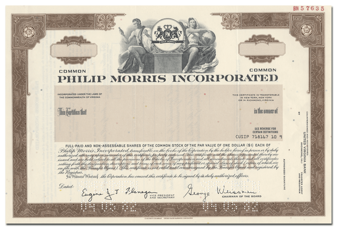 Philip Morris Incorporated Specimen Stock Certificate