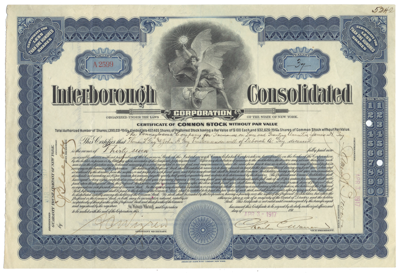 Interborough Consolidated Corporation Stock Certificate