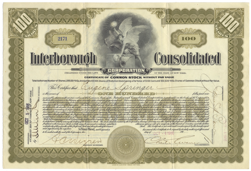 Interborough Consolidated Corporation Stock Certificate