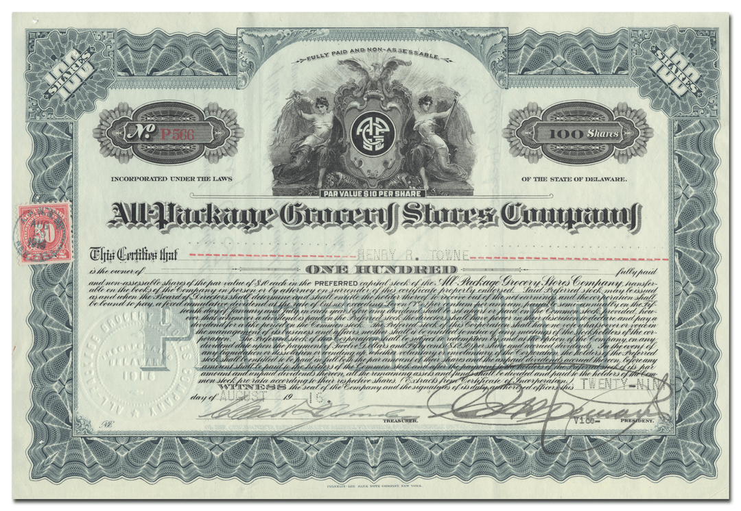 All-Package Grocery Stores Company Stock Certificate