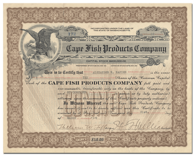 Cape Fish Products Company Stock Certificate