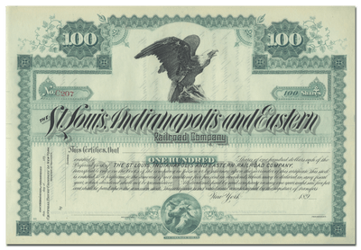St. Louis, Indianapolis and Eastern Railroad Company Stock Certificate