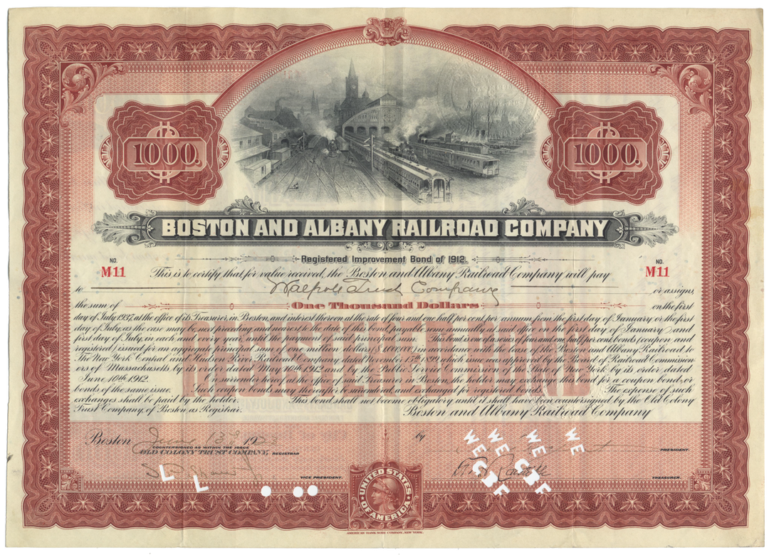 Boston and Albany Railroad Company Bond Certificate