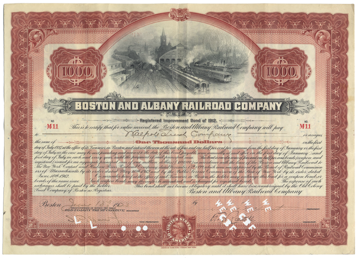 Boston and Albany Railroad Company Bond Certificate