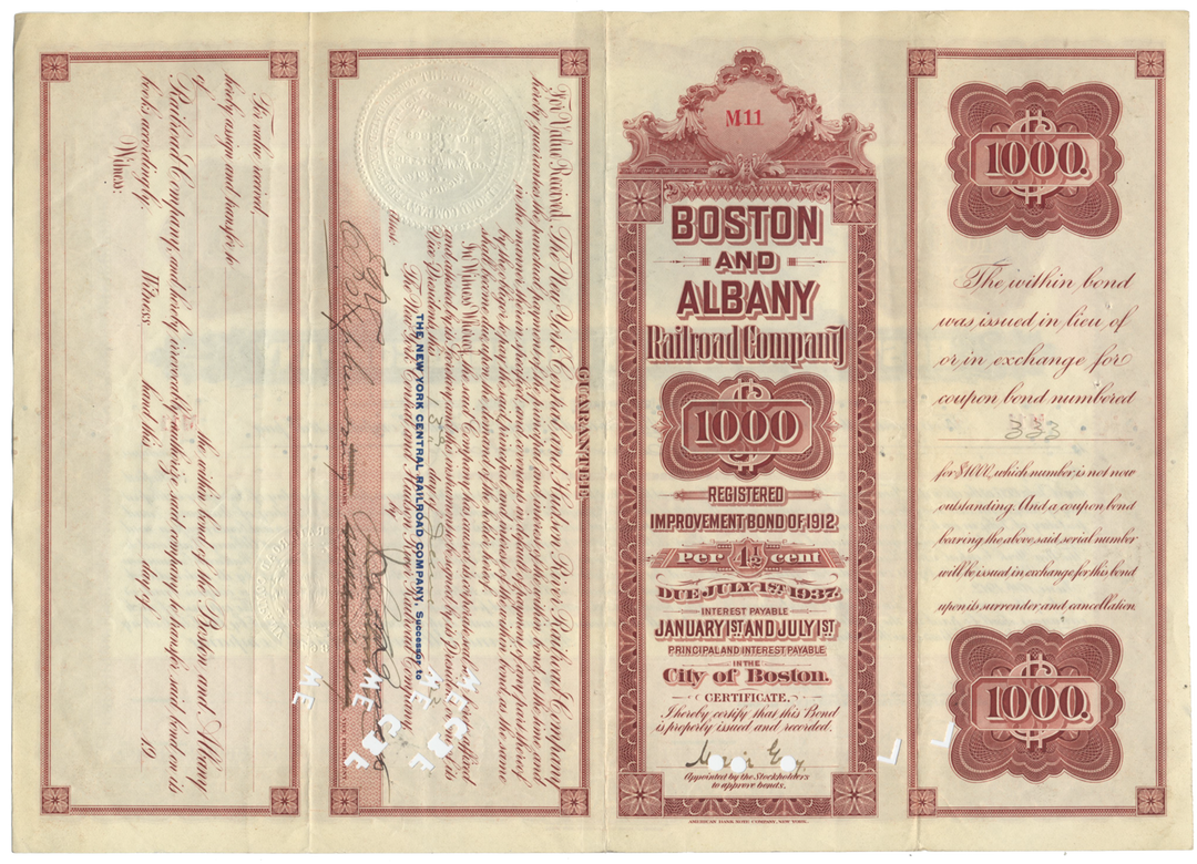 Boston and Albany Railroad Company Bond Certificate