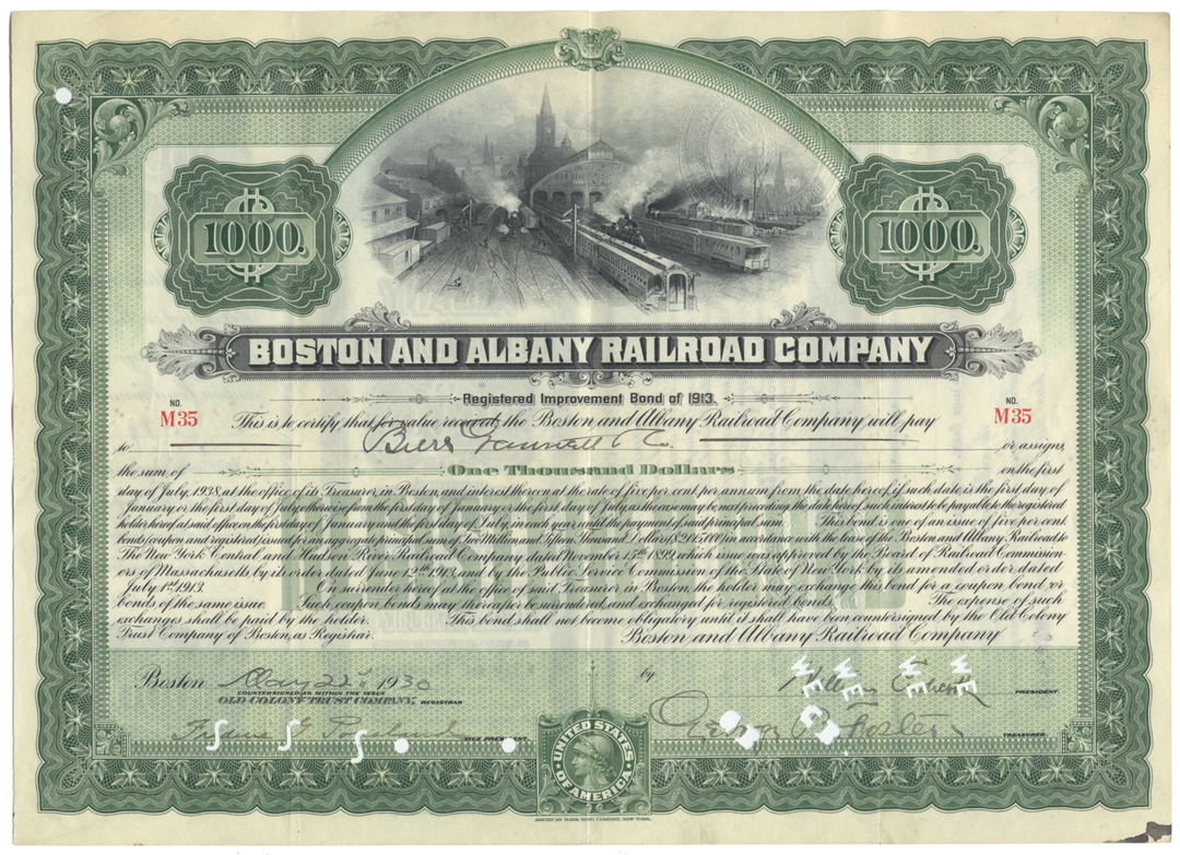 Boston and Albany Railroad Company Bond Certificate