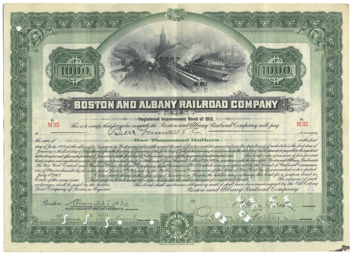 Boston and Albany Railroad Company Bond Certificate