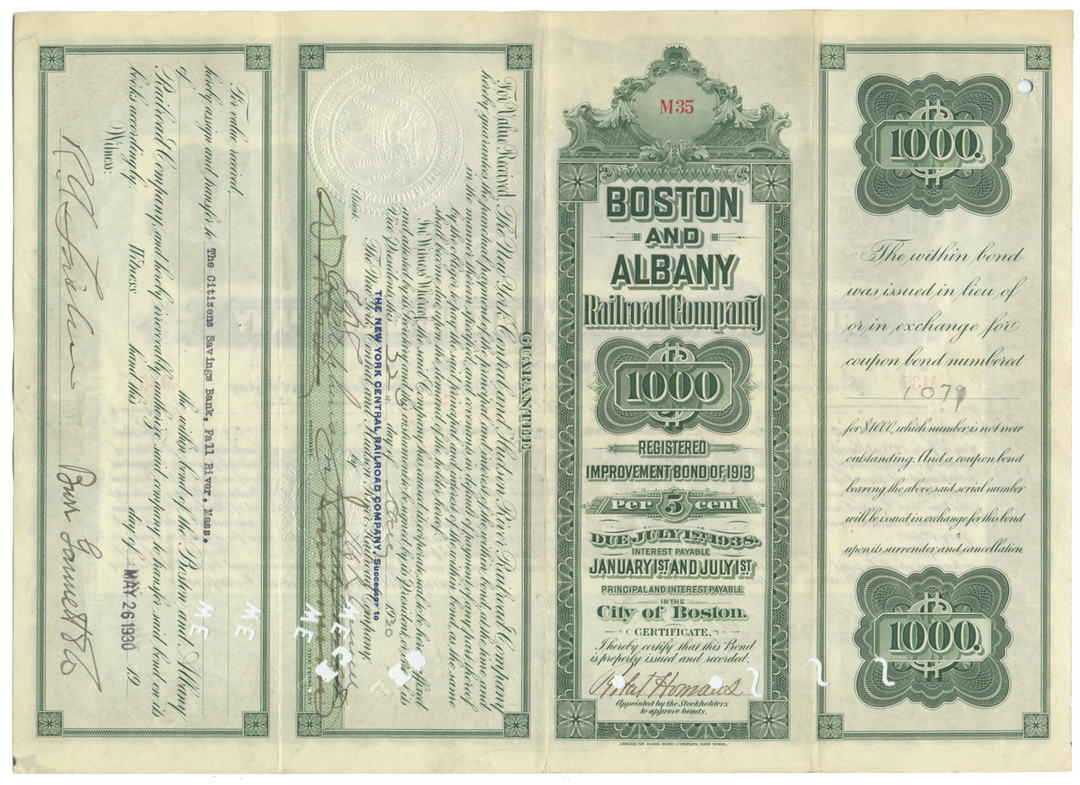 Boston and Albany Railroad Company Bond Certificate