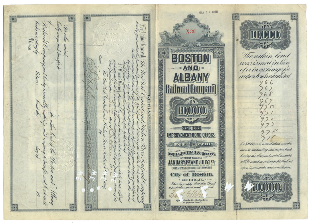 Boston and Albany Railroad Company Bond Certificate