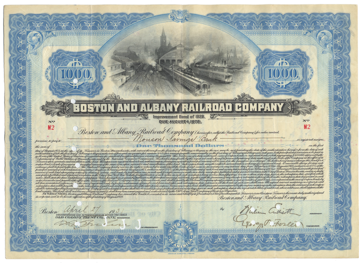 Boston and Albany Railroad Company Bond Certificate