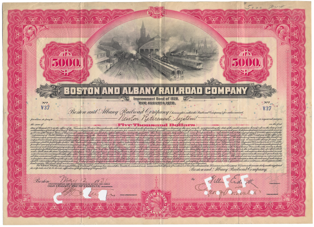 Boston and Albany Railroad Company Bond Certificate