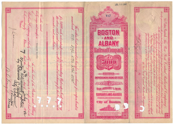 Boston and Albany Railroad Company Bond Certificate