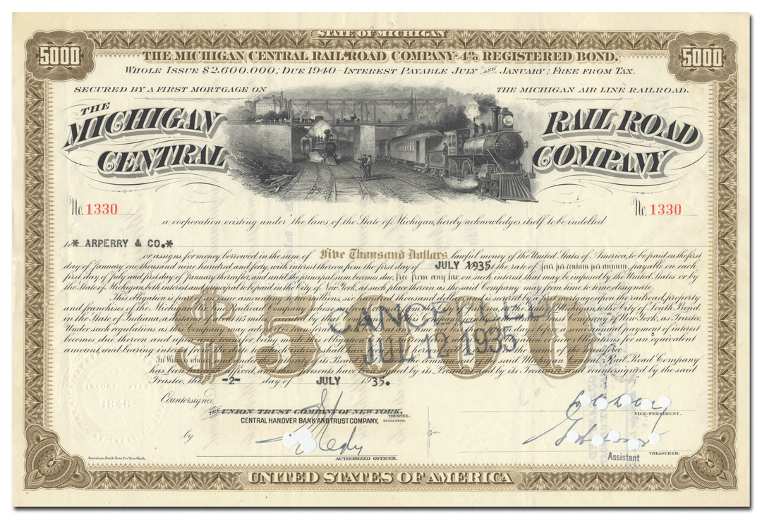 Michigan Central Railroad Company Bond Certificate