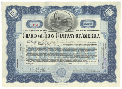 Charcoal Iron Company of America Stock Certificate