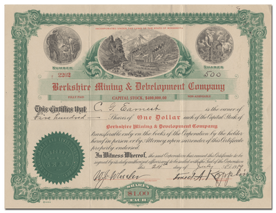 Berkshire Mining & Development Company Stock Certificate