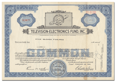 Television-Electronics Fund, Inc. Stock Certificate