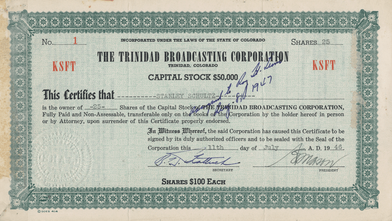 Trinidad Broadcasting Corporation Stock Certificate