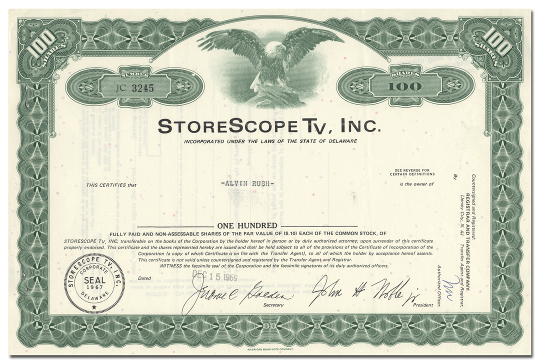 StoreScope TV, Inc. Stock Certificate