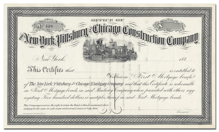 New York, Pittsburg and Chicago Construction Company Stock Certificate