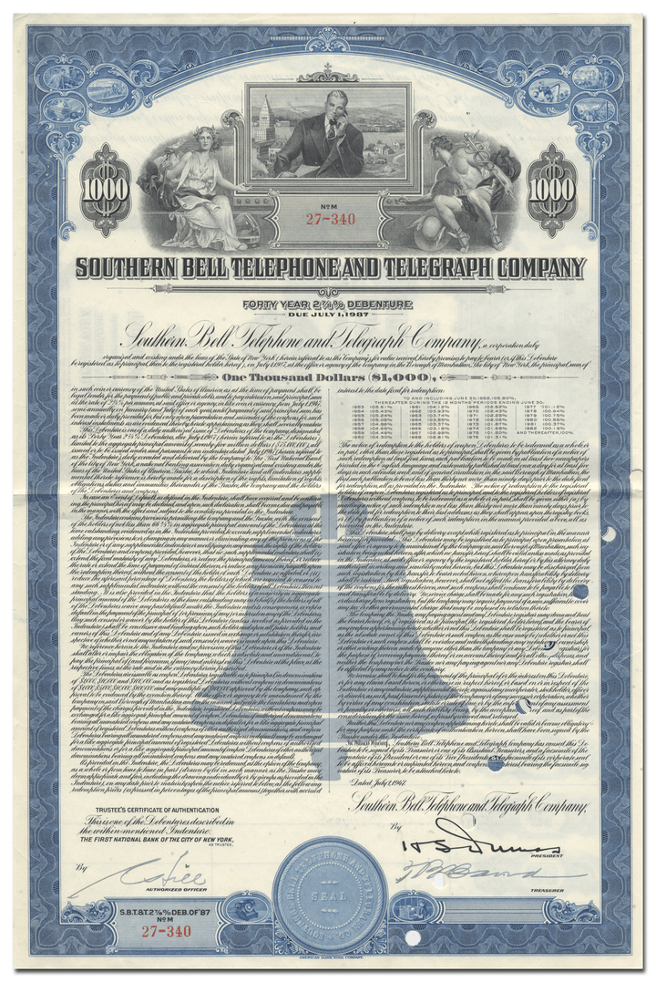 Southern Bell Telephone and Telegraph Company Bond Certificate