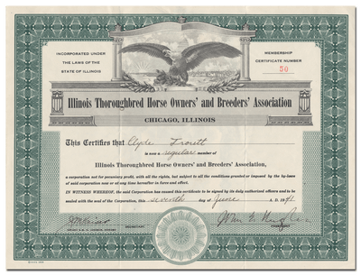 Illinois Thoroughbred Horse Owners' and Breeders' Association Member Certificate