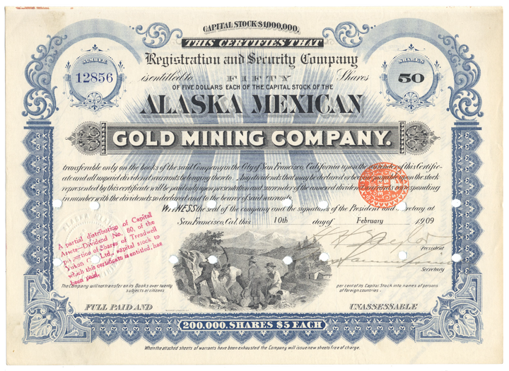 Alaska Mexican Gold Mining Company Stock Certificate