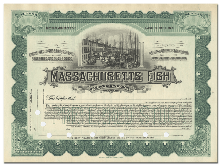 Massachusetts Fish Company Stock Certificate