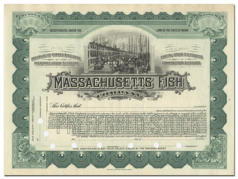 Massachusetts Fish Company Stock Certificate