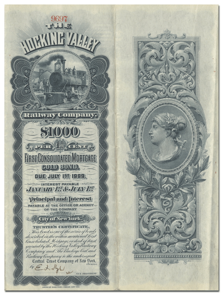 Hocking Valley Railway Company Bond Certificate (Back)