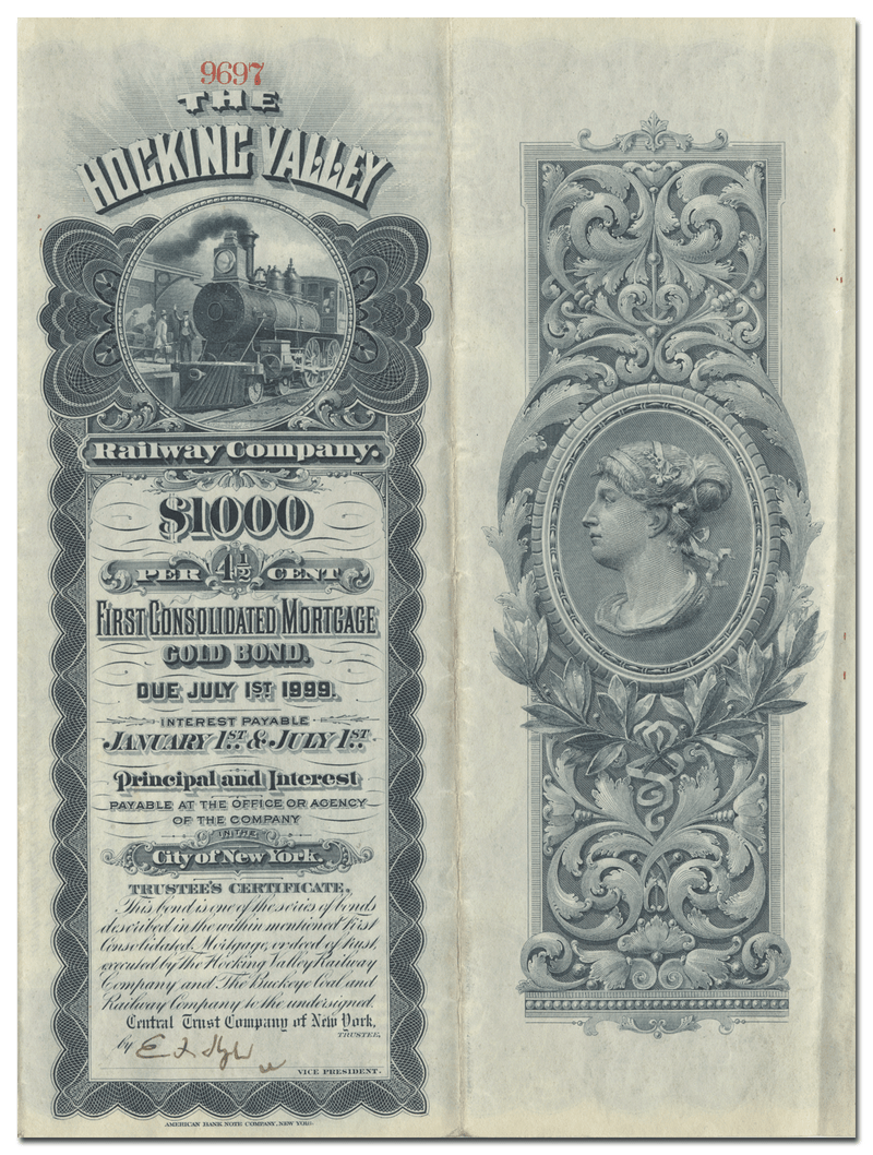 Hocking Valley Railway Company Bond Certificate (Back)