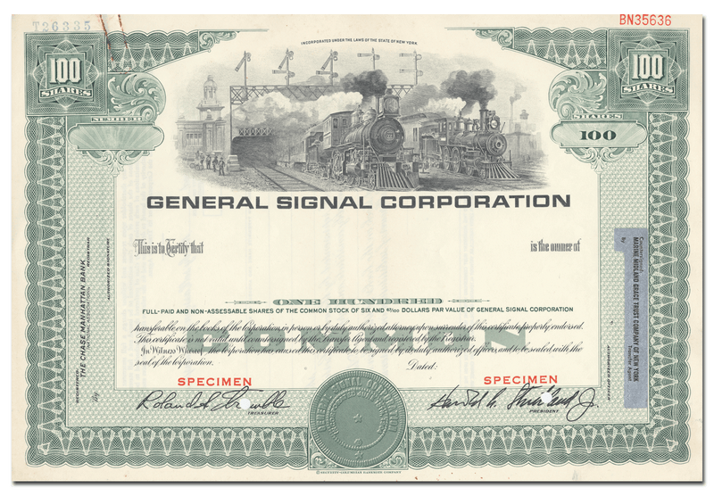 General Signal Corporation Specimen Stock Certificate