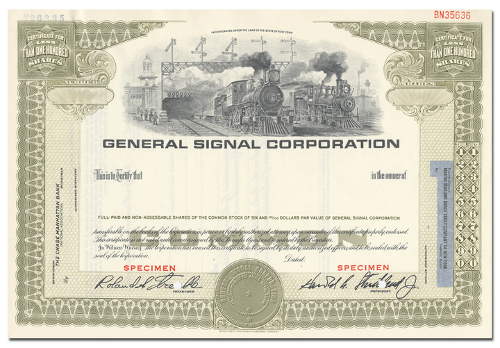 General Signal Corporation Specimen Stock Certificate