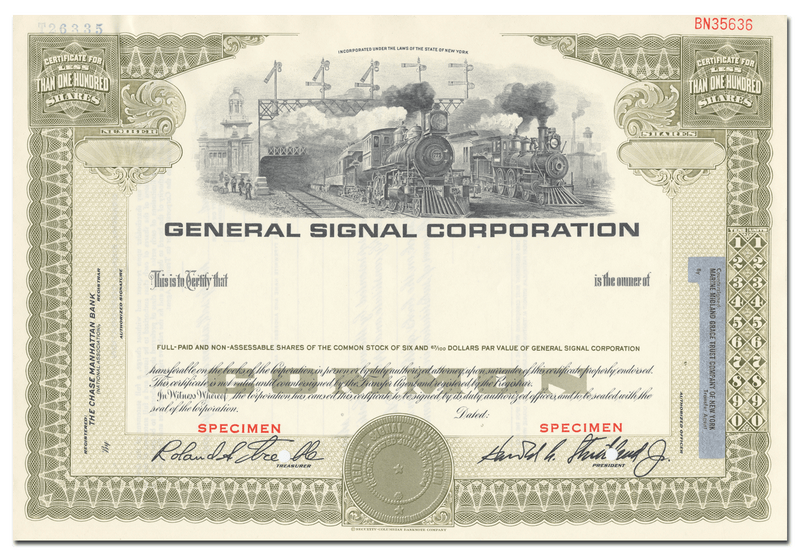General Signal Corporation Specimen Stock Certificate