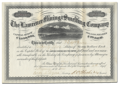 Lawrence Mining and Smelting Company Stock Certificate