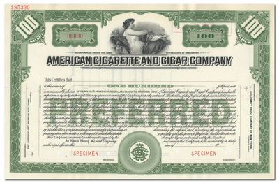 American Cigarette and Cigar Company Specimen Stock Certificate