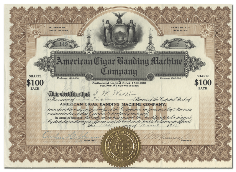 American Cigar Banding Machine Company Stock Certificate