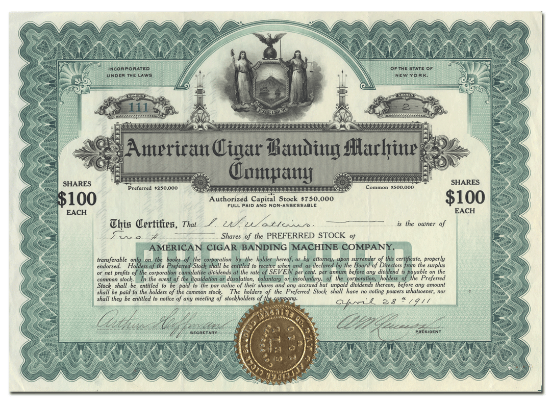 American Cigar Banding Machine Company Stock Certificate