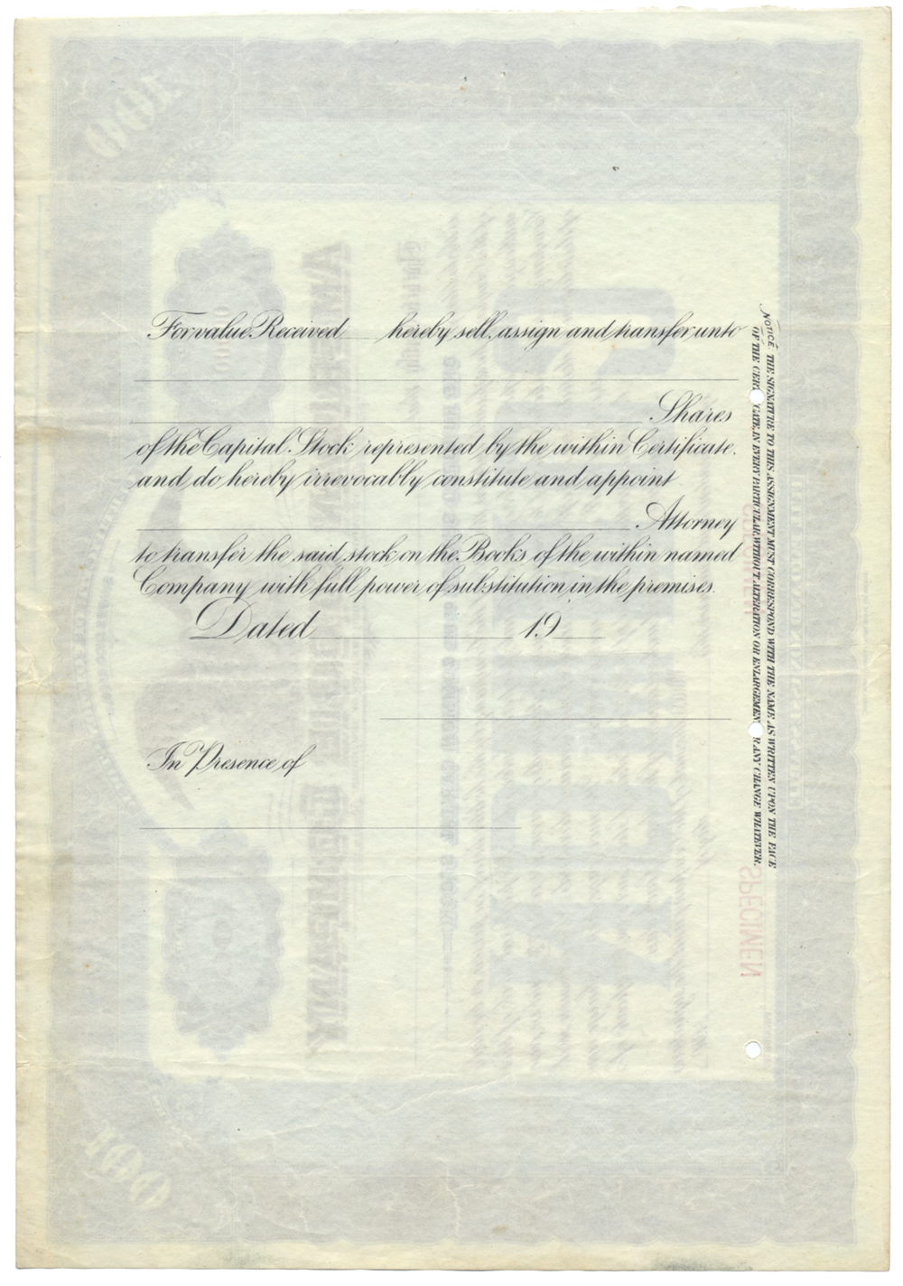 American Stogie Company Specimen Stock Certificate