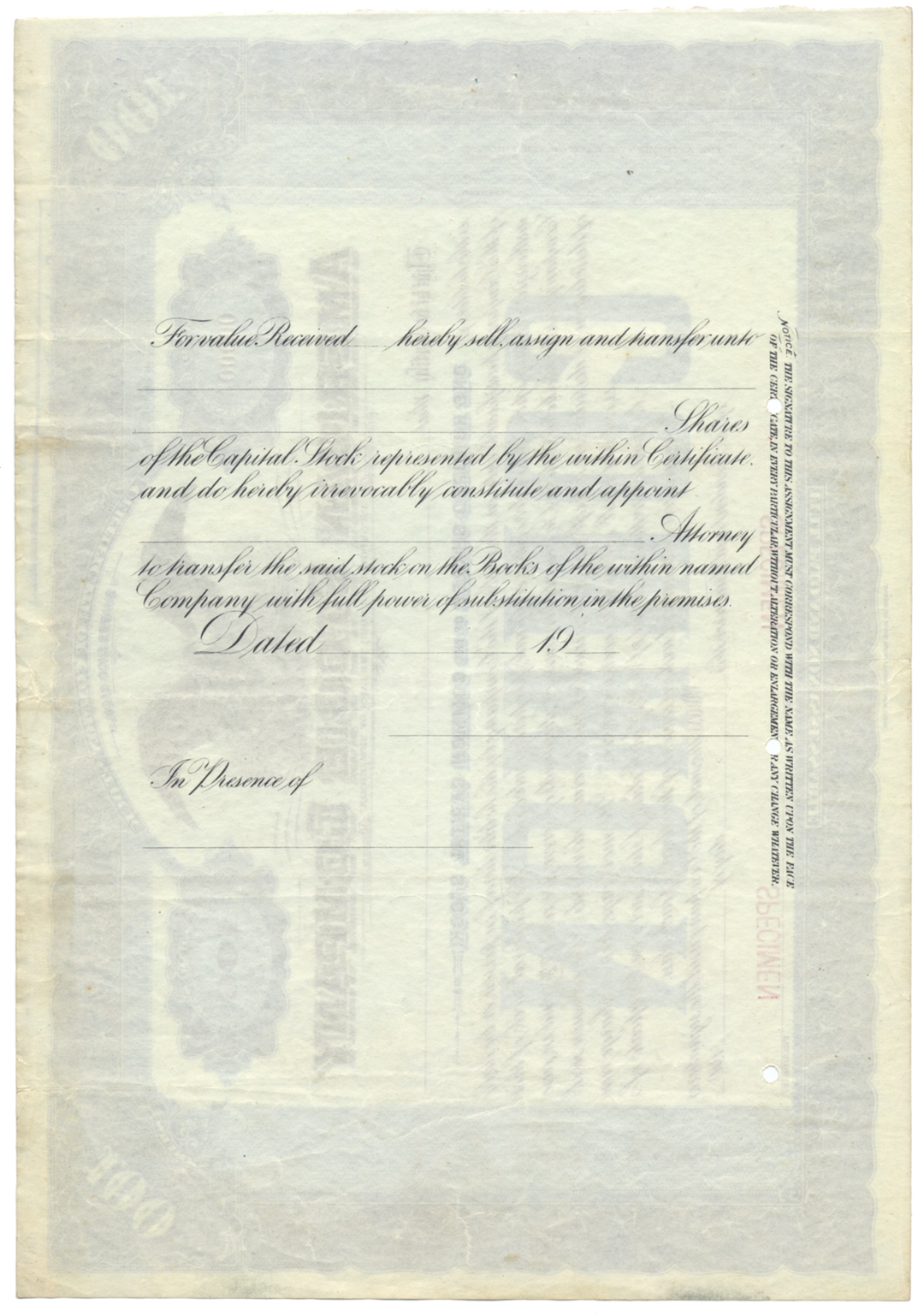 American Stogie Company Specimen Stock Certificate