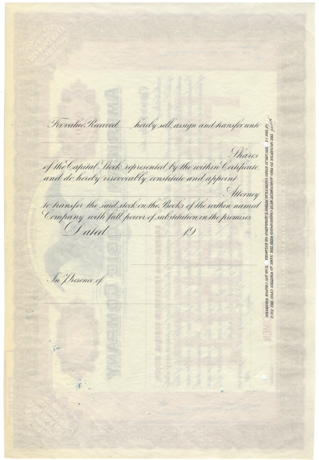 American Stogie Company Specimen Stock Certificate