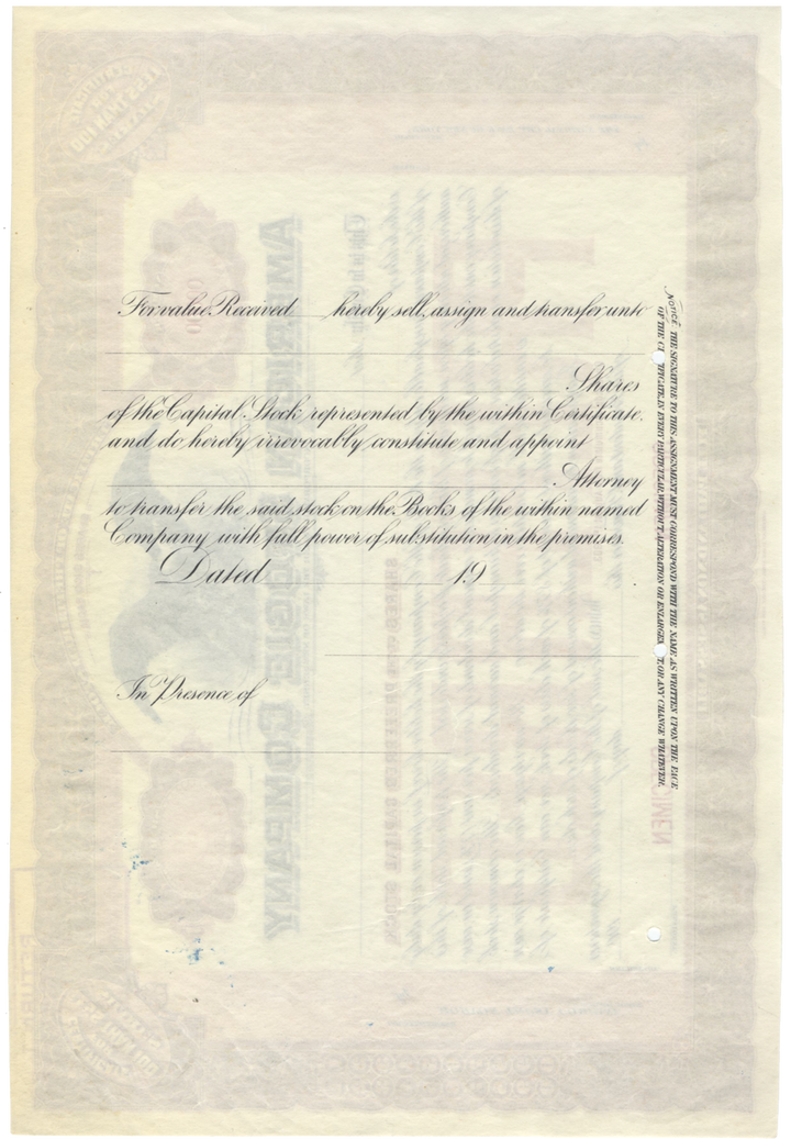 American Stogie Company Specimen Stock Certificate