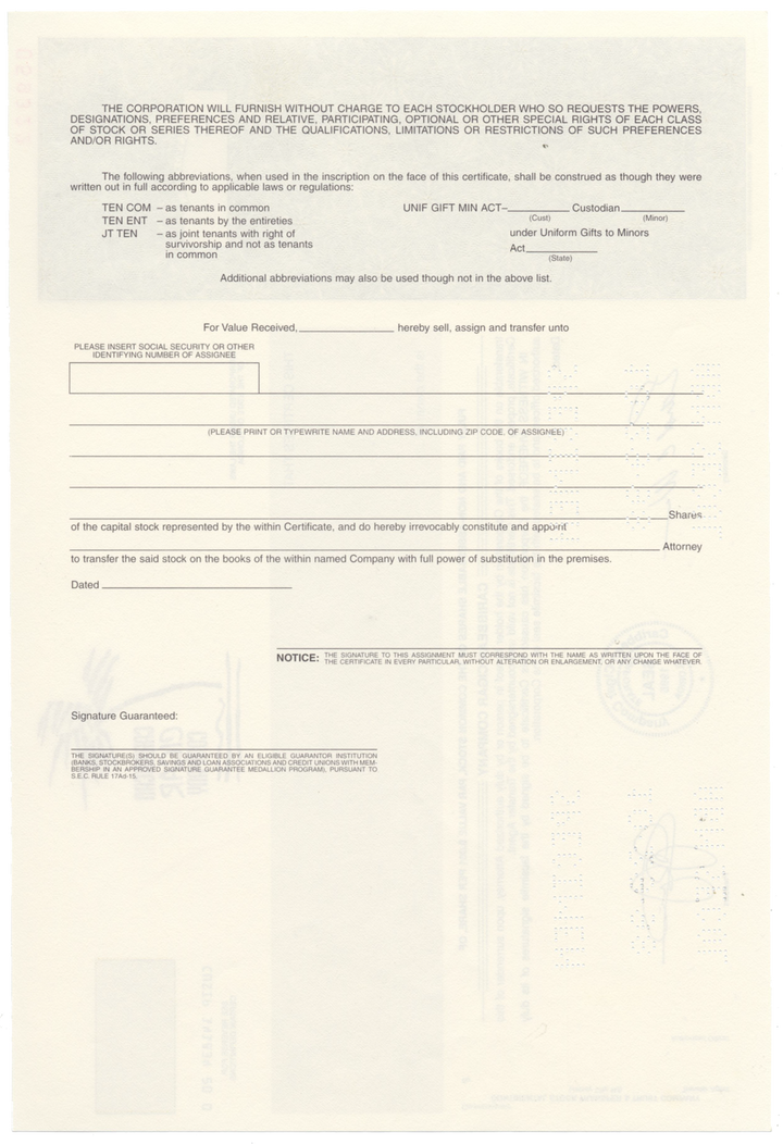 Caribbean Cigar Company Specimen Stock Certifcate